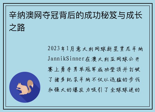 辛纳澳网夺冠背后的成功秘笈与成长之路