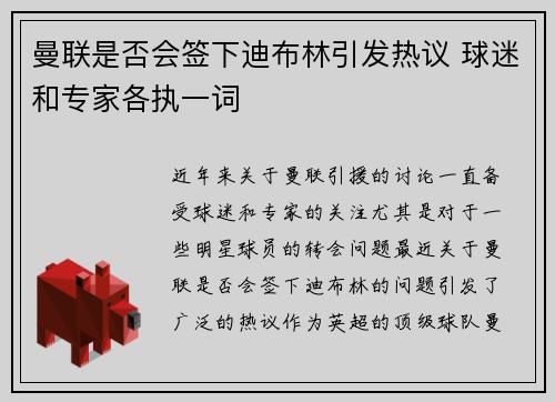 曼联是否会签下迪布林引发热议 球迷和专家各执一词